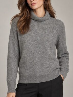 100% Cashmere Luxurious Grey Textured Turtleneck Sweater S
